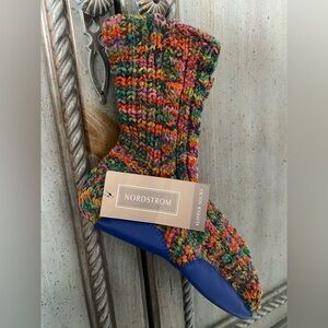 Nordstrom Colorful Knit Slipper Socks with foot and heel pads sewn on bottom